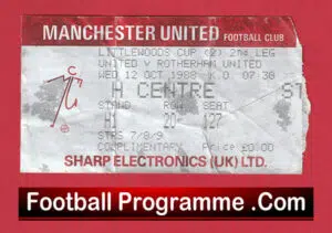 Manchester United v Rotherham United 1988 – Match Ticket