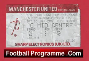 Manchester United v Manchester City 1987 – Ticket Ferguson First Derby Match
