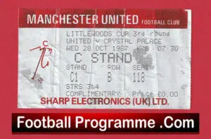 Manchester United v Crystal Palace 1987 – Football Ticket