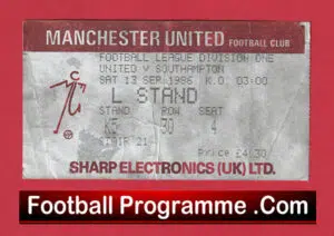 Manchester United v Southampton 1986 – Football Ticket