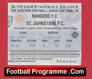 Glasgow Rangers v St Johnstone 1998 – Scottish Cup Final Ticket