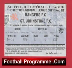 Glasgow Rangers v St Johnstone 1998 – Scottish Cup Final Match Ticket
