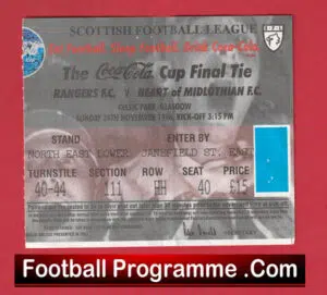 Glasgow Rangers v Heart Of Midlothian 1996 – Scottish Cup Final Ticket