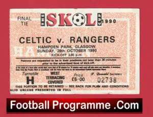 Glasgow Rangers v Glasgow Celtic 1990 – Scottish Cup Final Ticket