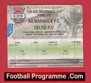 Glasgow Celtic v Kilmarnock 2001 – Scottish Cup Final Ticket