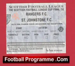 Glasgow Rangers v St Johnstone 1998 – Scottish Cup Final Match Ticket