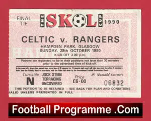 Glasgow Celtic v Glasgow Rangers 1990 – Scottish Cup Final Match Ticket