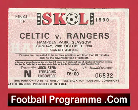 Glasgow Celtic v Glasgow Rangers 1990 - Scottish Cup Final Match Ticket - Image 2