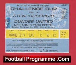 Stenhousemuir v Dundee United 1995 – Scottish Cup Final Ticket
