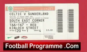 Glasgow Celtic v Sunderland 2009 – Football Ticket Pre Season Friendly