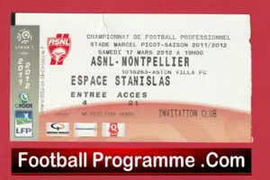 Montpellier v Aston Villa 2012 – Football Ticket