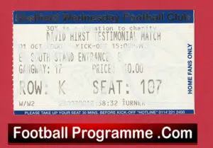 Sheffield Wednesday David Hirst Testimonial Football Ticket 2000