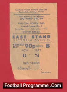 Southend United v Preston 1975 – Football Ticket