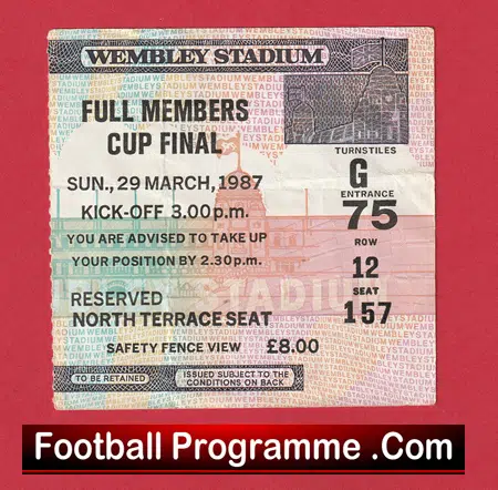 Charlton Athletic v Blackburn Rovers 1987 Full Members Final Ticket Wembley - Image 2
