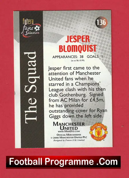 Manchester United Jesper Blomqvist Signed Autographed Football Card - Image 3