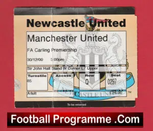 Newcastle United v Manchester United 2000 – Football Ticket