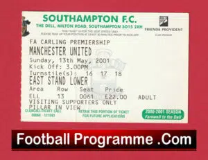 Southampton v Manchester United 2001 – Match Ticket
