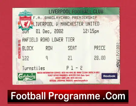 Liverpool v Manchester United 2002 - Football Ticket - Image 2