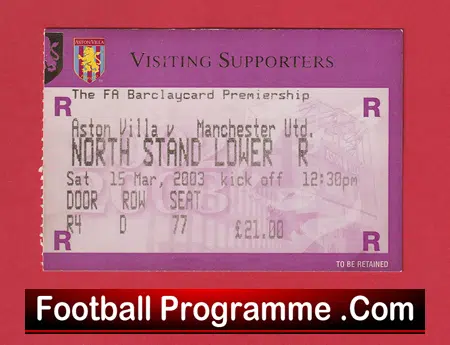 Aston Villa v Manchester United 2003 - Match Ticket - Image 2