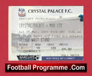 Crystal Palace v Manchester United 2005 – Football Ticket
