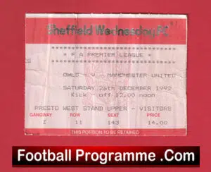 Sheffield Wednesday v Manchester United 1992 – Ticket League Champions