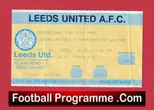 Leeds United v Manchester United 1992 – League Cup Football Ticket