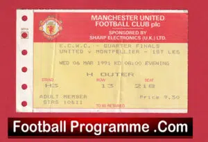 Manchester United v Montpellier 1991 – Match Ticket ECWC