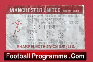 Manchester United v Portsmouth 1988 – Match Ticket