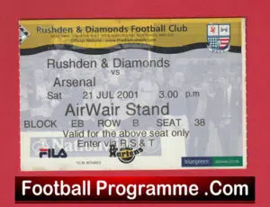 Rushden Diamonds v Arsenal 2001 – Match Ticket