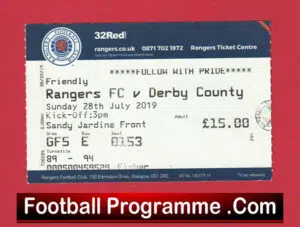 Glasgow Rangers v Derby County 2019 – Football Ticket