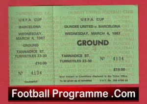 Dundee United v Barcelona 1987 – Football Match Ticket – Barca