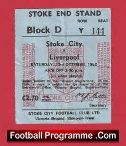 Stoke City v Liverpool 1982 – Football Match Ticket