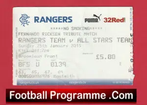 Glasgow Rangers v All Stars 2015 – Match Ticket Fernando Ricksen Tribute