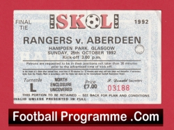 Aberdeen v Glasgow Rangers 1992 – Scottish Cup Final Match Ticket