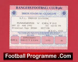 Glasgow Rangers v Glasgow Celtic 1992 – Match Ticket