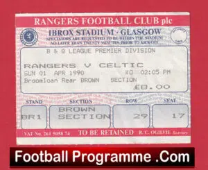 Glasgow Rangers v Glasgow Celtic 1990 – Match Ticket
