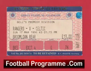 Glasgow Rangers v Glasgow Celtic 1996 – Match Ticket