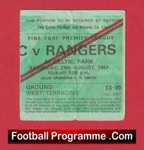 Glasgow Celtic v Glasgow Rangers 1987 – Match Ticket