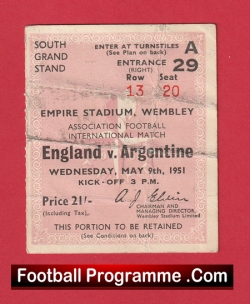 England v Argentina 1951 – Football Ticket 1950s
