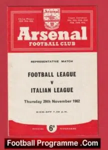 English Football League v Italian League 1962 – Friendly Match Arsenal