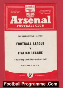 English Football League v Italian League 1962 – Friendly Match Arsenal