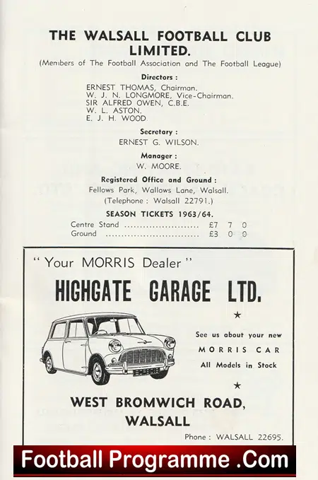 Walsall Football Club Official Handbook 1963 - 1964 - Image 3