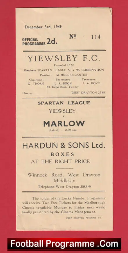 Yiewsley v Marlow 1949 – Spartan League