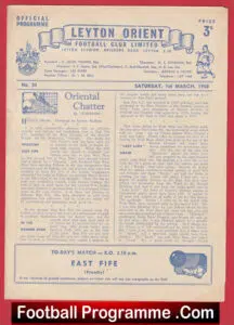 Leyton Orient v East Fife 1958 – Friendly Match Scotland Team