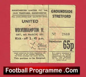 Manchester United v Wolves 1976 – Man Utd Ticket