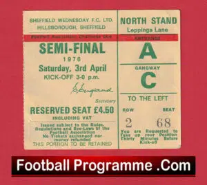 Manchester United v Derby County 1976 FA Cup Semi Final Football Ticket