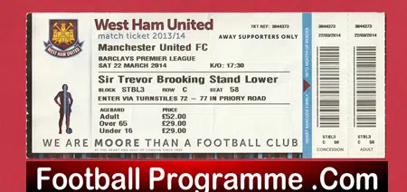 West Ham United v Manchester United 2014 - Match Ticket - Image 2