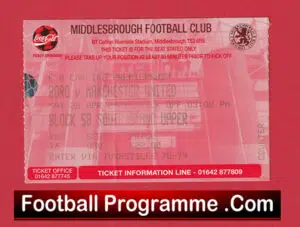 Middlesbrough v Manchester United 2001 – Football Ticket
