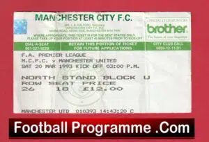 Manchester City v Manchester United 1993 – Football Ticket