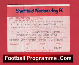 Sheffield Wednesday v Manchester United 1993 – Football Ticket